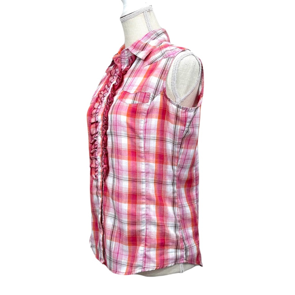 WRANGLER Plaid Women’s Fitted Sleeveless Snap Button Down Shirt Size Small - Picture 4 of 8